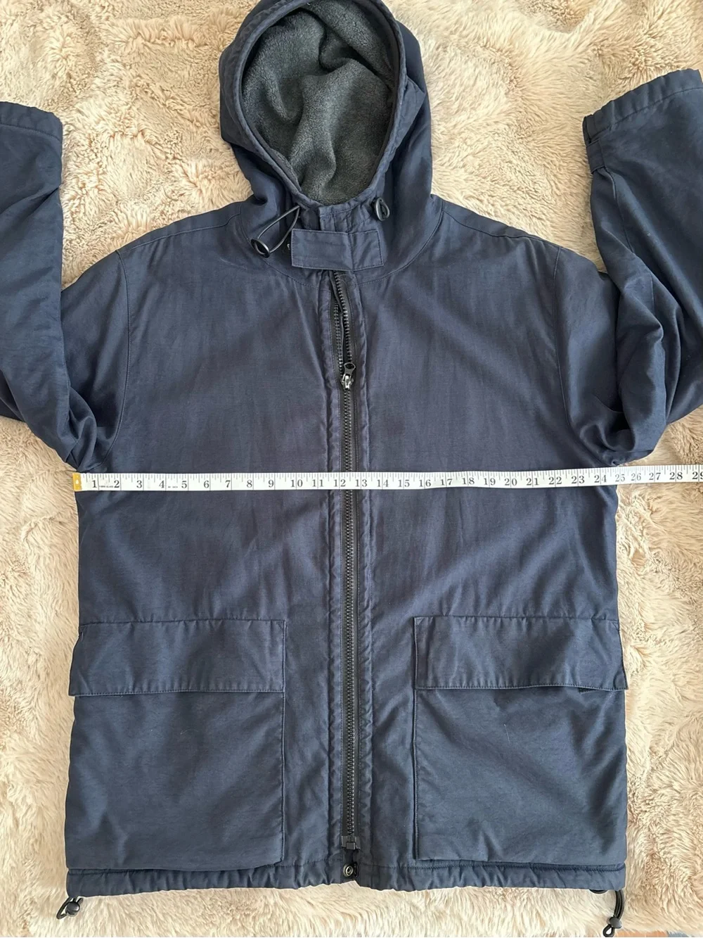 Vintage 90’s J.Crew Navy Fleece Lined Barn Parka Jacket Medium Gorpcore Utility